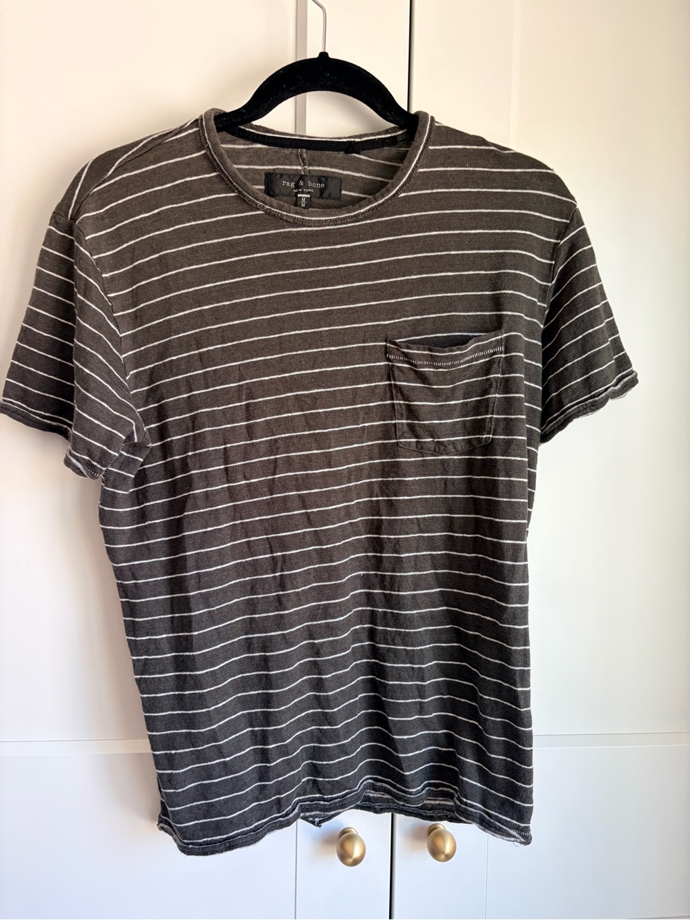 rag & bone Charcoal Brown Striped Pocket Tee | M